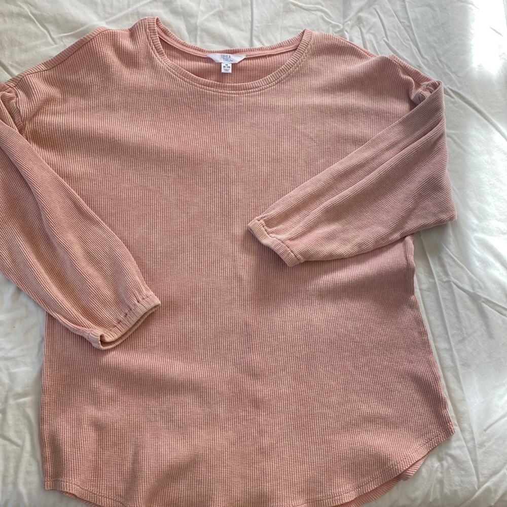 Pink waffle knit long sleeve T